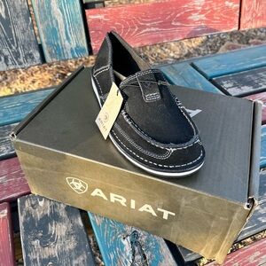 Brand New Ariat Black Suade Slip-On Moccasin with White Stitching